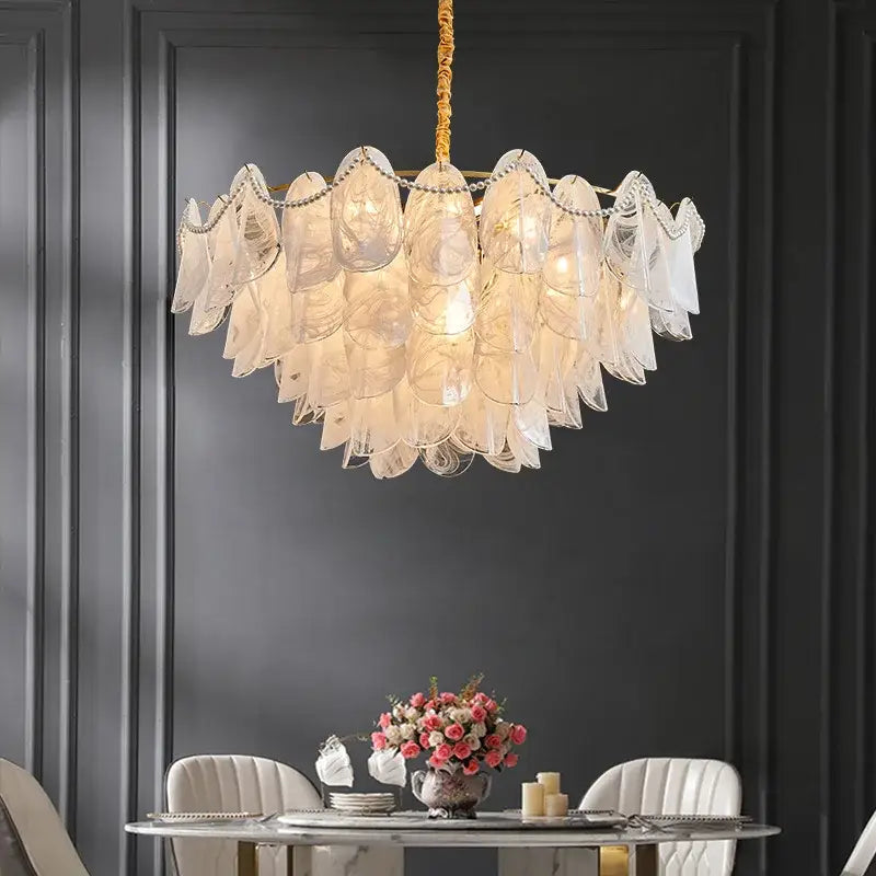 Modern gold and white glass leaf led hanging lamp dining room