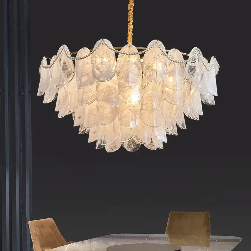 Modern gold and white glass leaf led hanging lamp dining room