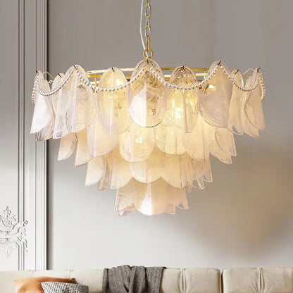 Modern gold and white glass leaf led hanging lamp dining room