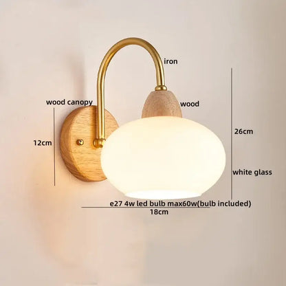 Modern brass and wood glass globe wall light fixture bedroom lamp