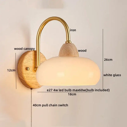 Modern brass and wood glass globe wall light fixture bedroom lamp