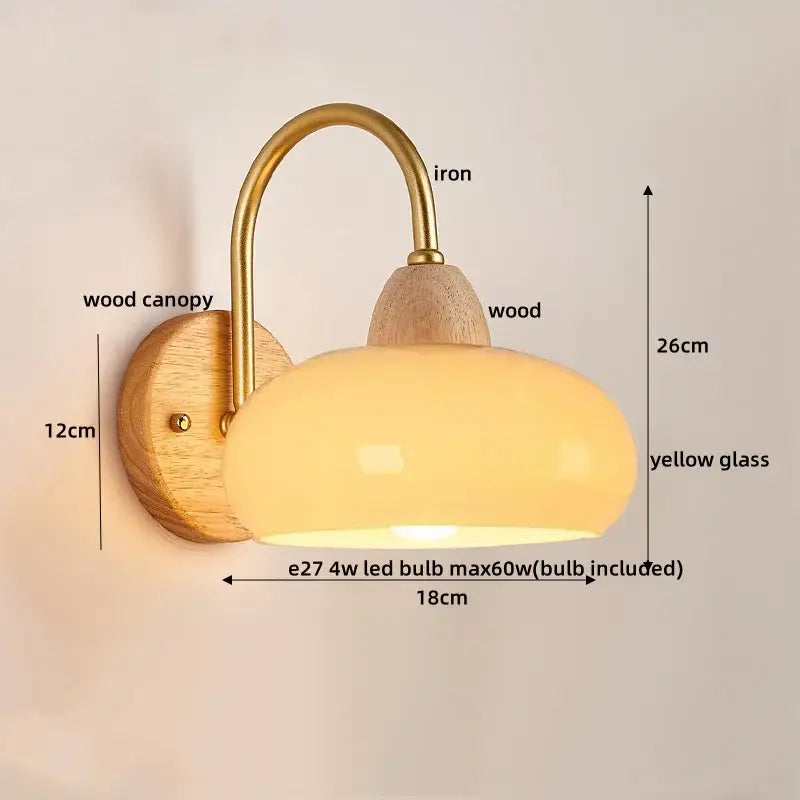 Modern brass and wood glass globe wall light fixture bedroom lamp