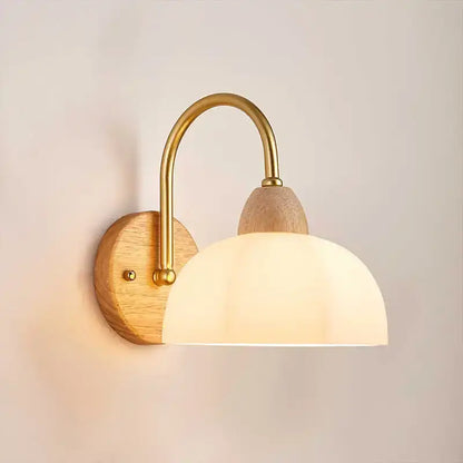 Modern brass and wood glass globe wall light fixture bedroom lamp