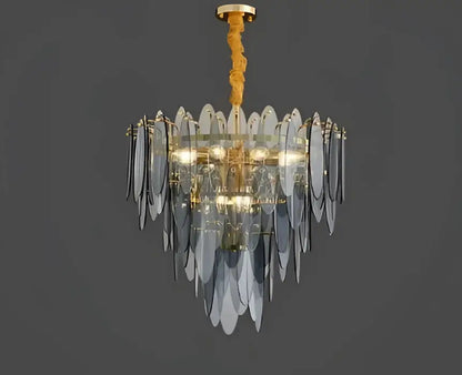 Postmodern blue & white led glass metal leaf chandelier living room