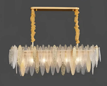 Postmodern blue & white led glass metal leaf chandelier living room