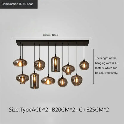Modern black led glass pendant chandelier for kitchen dining room