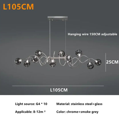 Modern chrome led glass pendant chandelier for living room