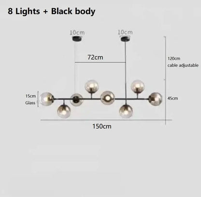 Modern brass and smoked led glass pendant chandelier dining room