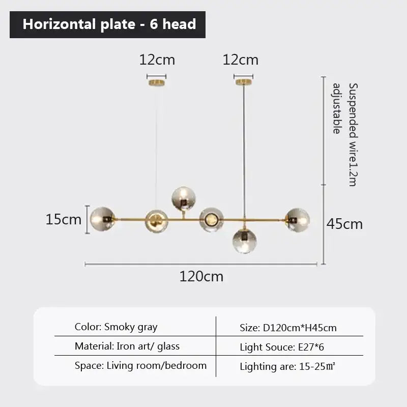 Modern brass and smoked led glass pendant chandelier dining room