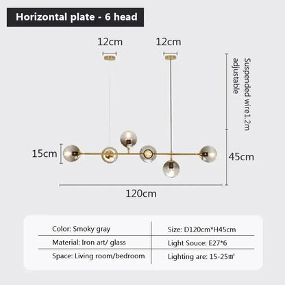 Modern brass and smoked led glass pendant chandelier dining room