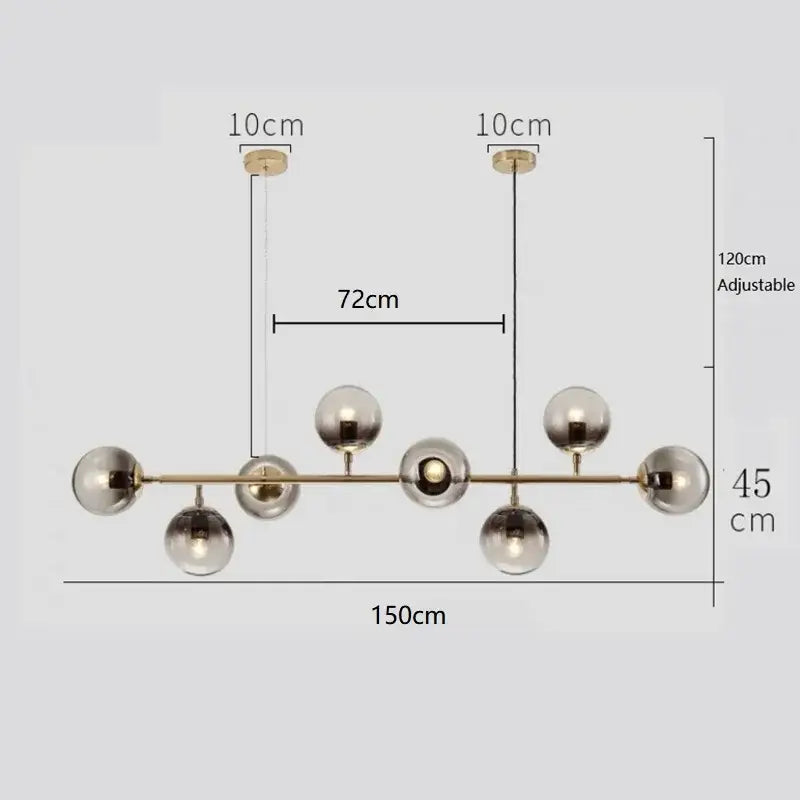 Modern brass and smoked led glass pendant chandelier dining room