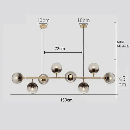 Modern brass and smoked led glass pendant chandelier dining room
