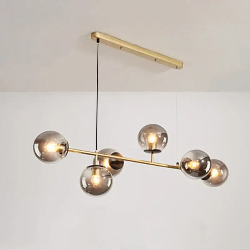 Modern brass and smoked led glass pendant chandelier dining room