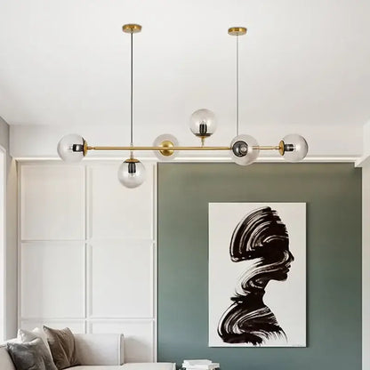 Modern brass and smoked led glass pendant chandelier dining room