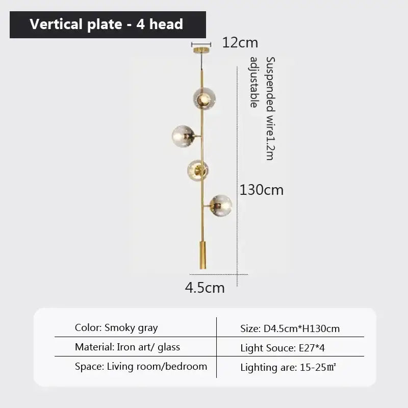Modern brass and smoked led glass pendant chandelier dining room