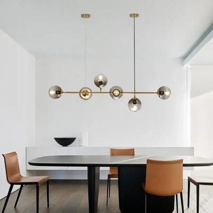 Modern brass and smoked led glass pendant chandelier dining room
