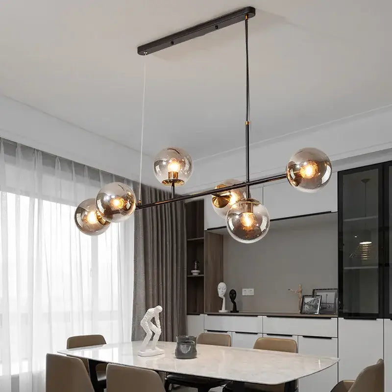 Modern brass and smoked led glass pendant chandelier dining room