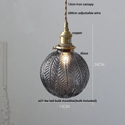 Industrial brass ribbed glass globe pendant light fixture kitchen