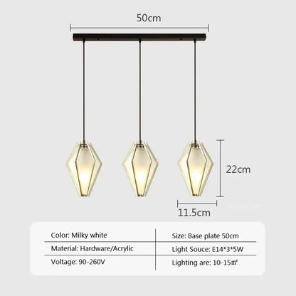 Modern gold geometric pendant light dining room led glass