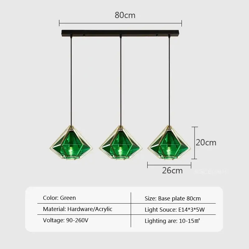 Modern gold geometric pendant light dining room led glass