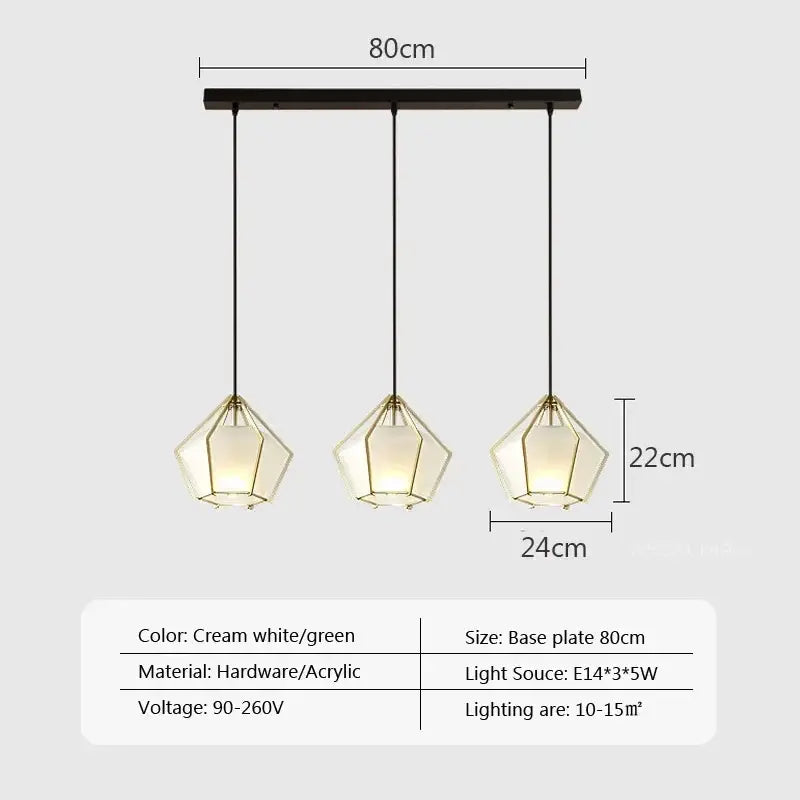 Modern gold geometric pendant light dining room led glass