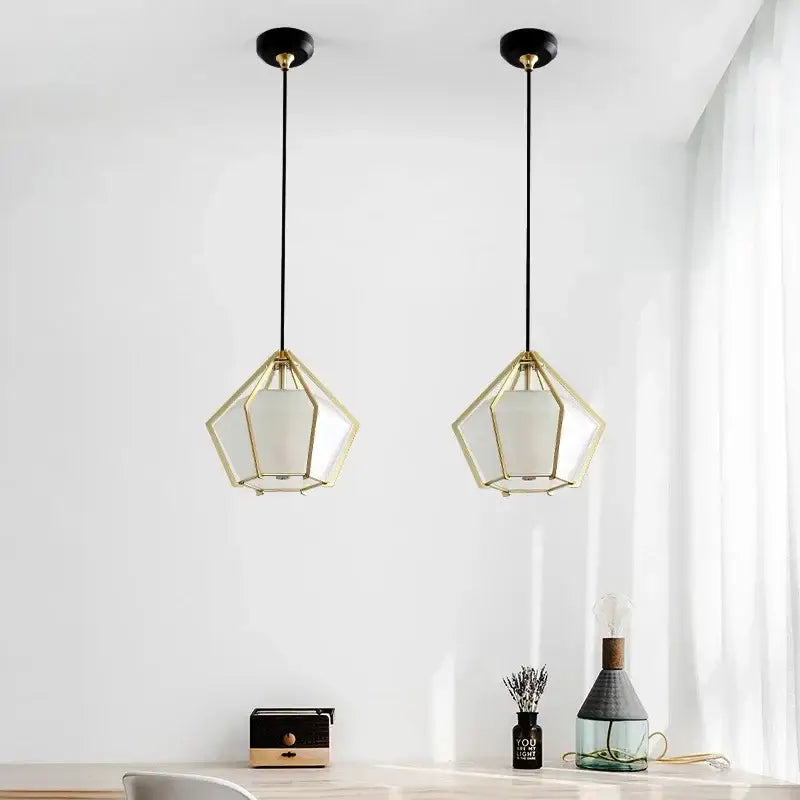 Modern gold geometric pendant light dining room led glass