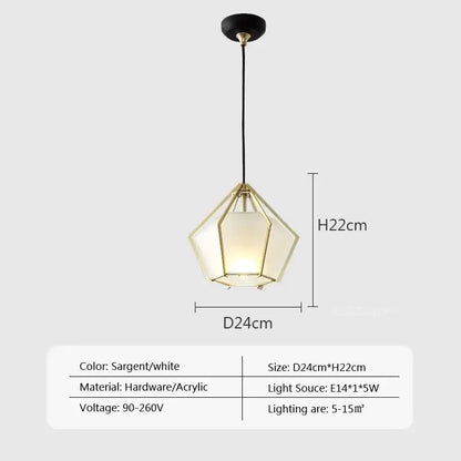 Modern gold geometric pendant light dining room led glass