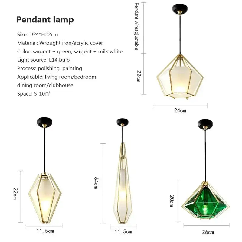 Modern gold geometric pendant light dining room led glass