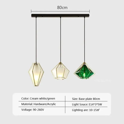 Modern gold geometric pendant light dining room led glass