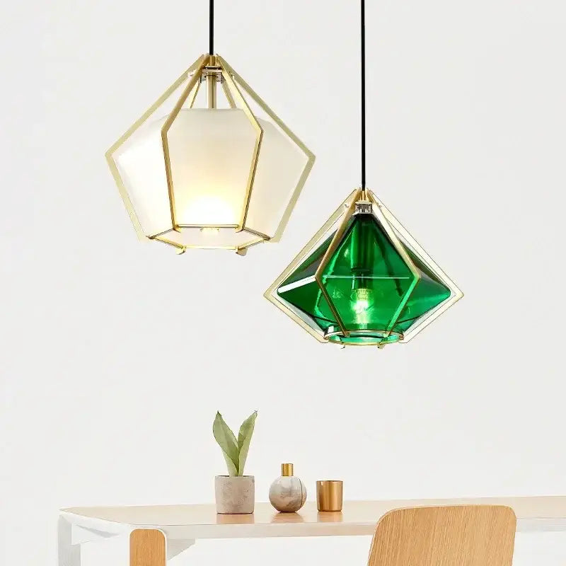 Modern gold geometric pendant light dining room led glass