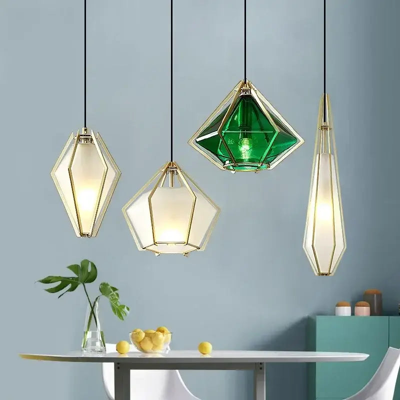 Modern gold geometric pendant light dining room led glass