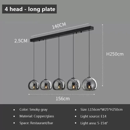 Modern black triple led glass pendant light dining room