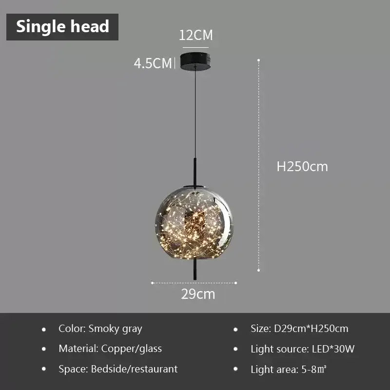 Modern black triple led glass pendant light dining room