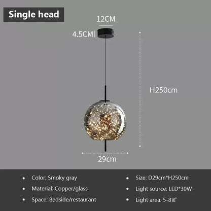 Modern black triple led glass pendant light dining room