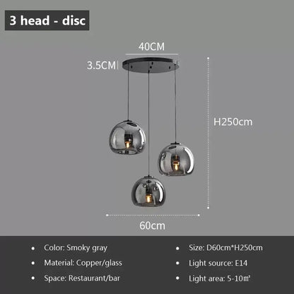 Modern black triple led glass pendant light dining room
