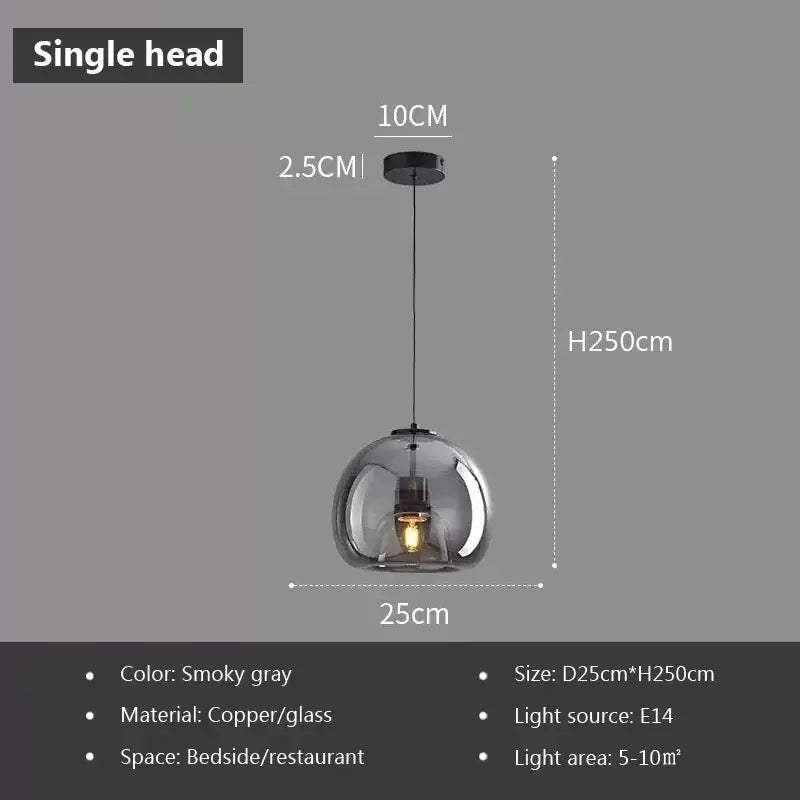 Modern black triple led glass pendant light dining room