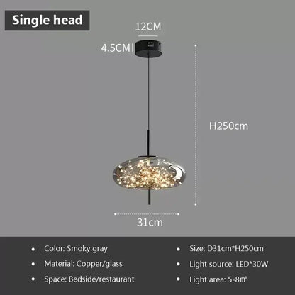 Modern black triple led glass pendant light dining room