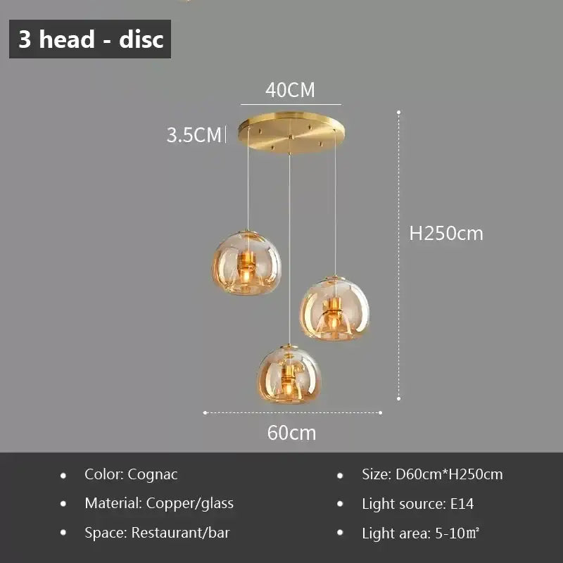 Modern black triple led glass pendant light dining room