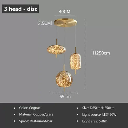 Modern black triple led glass pendant light dining room
