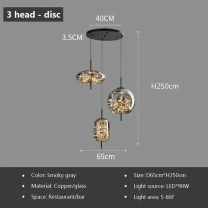 Modern black triple led glass pendant light dining room