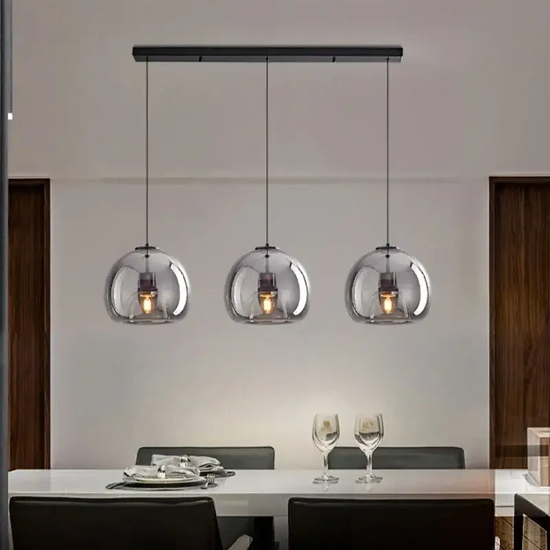 Modern black triple led glass pendant light dining room
