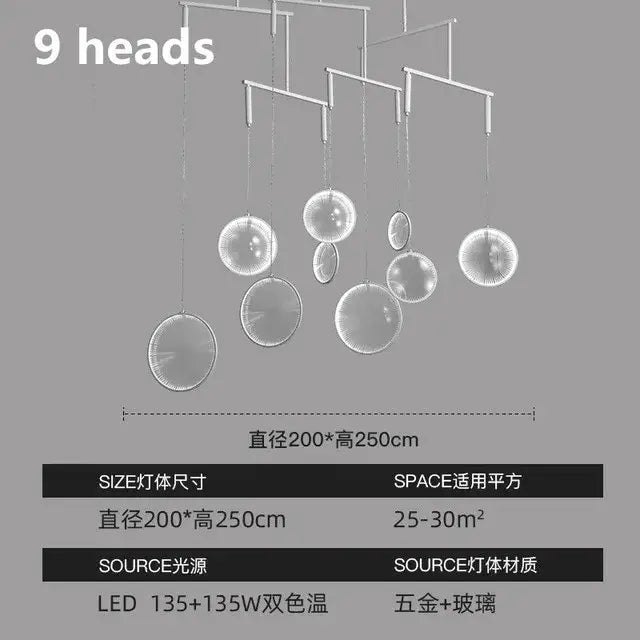 Modern metallic led glass pendant light for living room