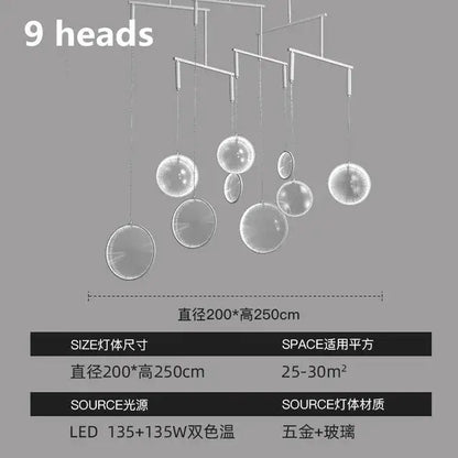 Modern metallic led glass pendant light for living room