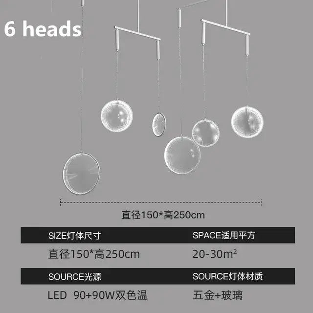 Modern metallic led glass pendant light for living room