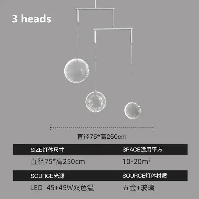 Modern metallic led glass pendant light for living room