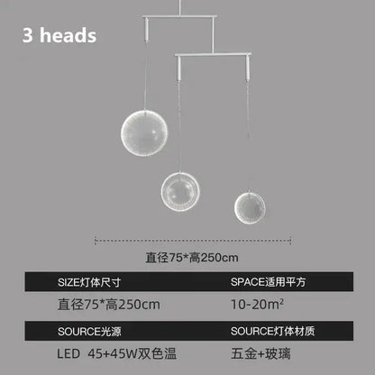 Modern metallic led glass pendant light for living room