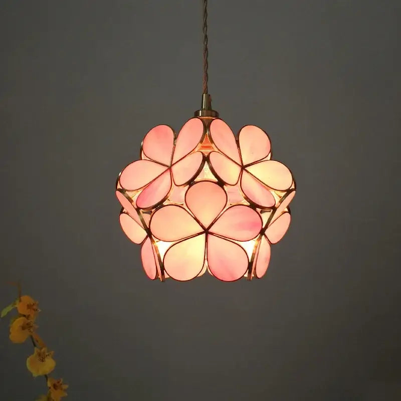 Modern floral pink & teal glass pendant lights kitchen decor