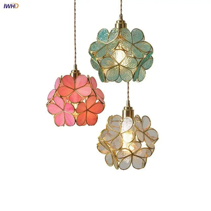 Modern floral pink & teal glass pendant lights kitchen decor