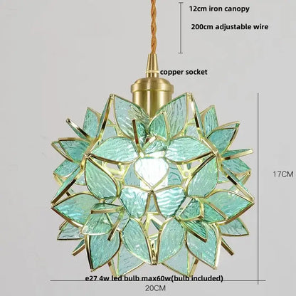 Modern floral pink & teal glass pendant lights kitchen decor