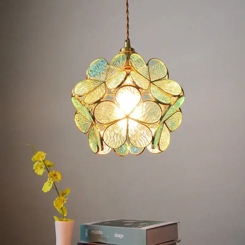 Modern floral pink & teal glass pendant lights kitchen decor